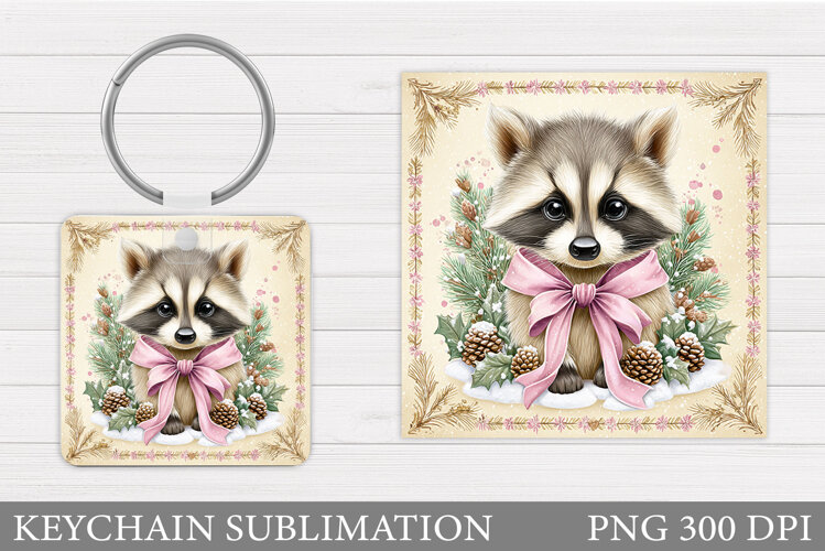 Christmas Raccoon Keychain. Christmas Keychain Sublimation example image 1