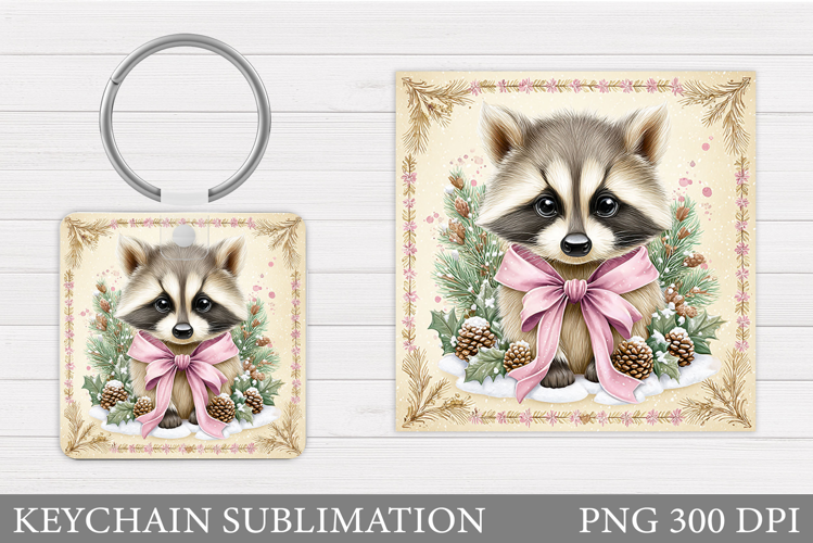 Christmas Raccoon Keychain. Christmas Keychain Sublimation
