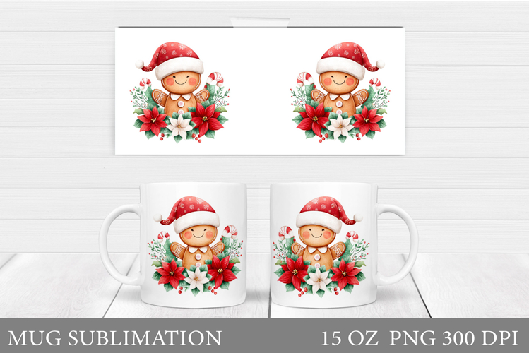 Christmas Mug Sublimation. Cute Gingerbread Mug Design