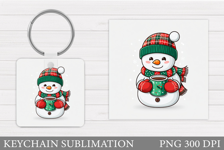 Cute Snowman Keychain Sublimation. Christmas Keychain Design