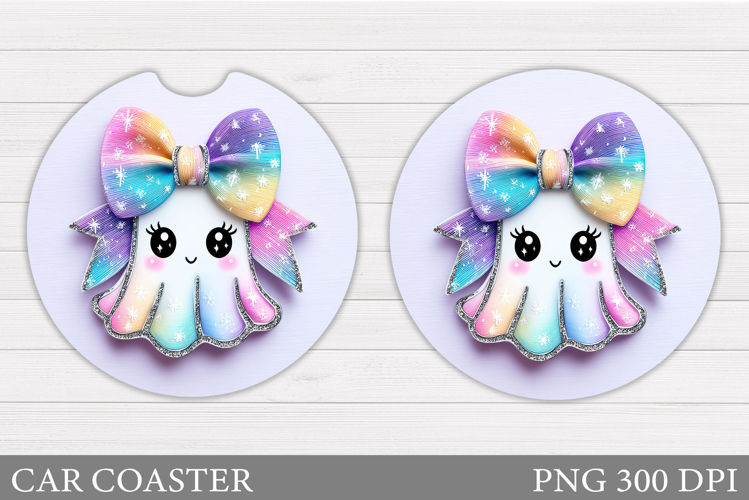 Cute Ghost Car Coaster. Cute Halloween Car Coaster