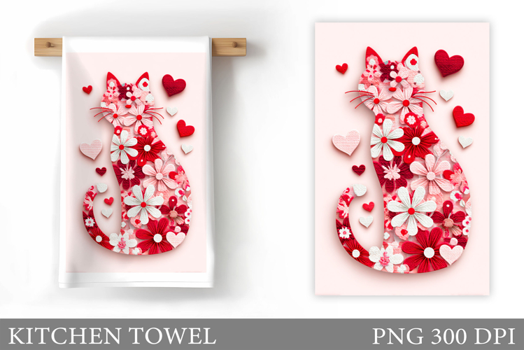Floral Cat Kitchen Towel Design. Floral Cat Sublimation