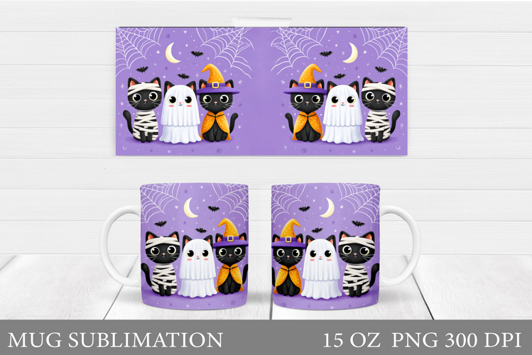 Black Cat Mug Design. Halloween Mug Sublimation