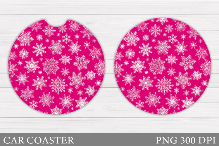 Snowflakes Car Coaster Design. Christmas Round Coaster