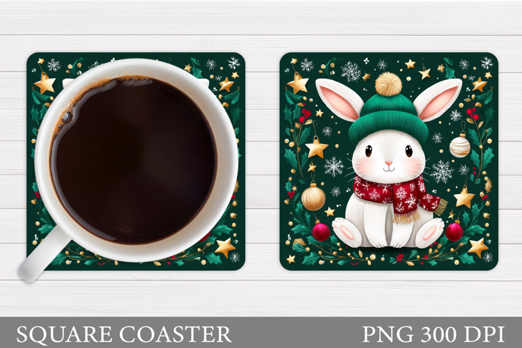 Christmas Bunny Coaster. Cute Bunny Coaster Sublimation