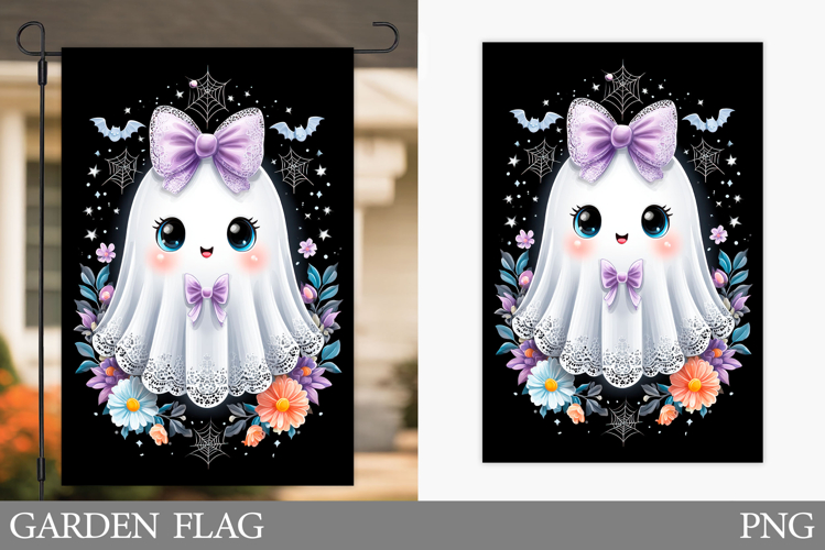 Cute Ghost Garden Flag. Cute Halloween Garden Flag Design
