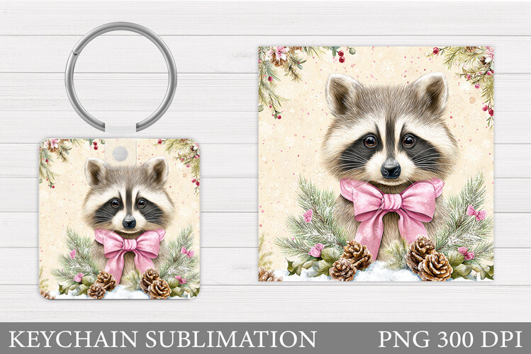 Christmas Raccoon Keychain. Christmas Keychain Sublimation example image 1