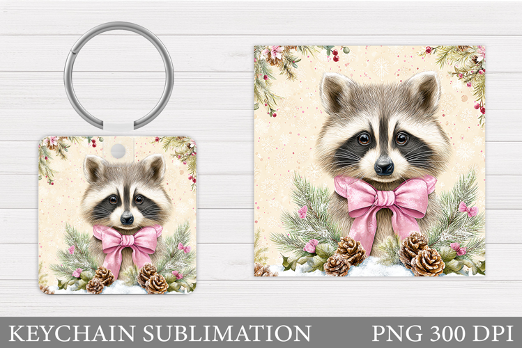 Christmas Raccoon Keychain. Christmas Keychain Sublimation
