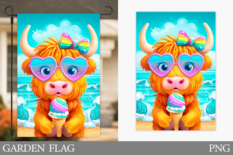 Highland Cow Garden Flag. Summer Cow Garden Flag Design