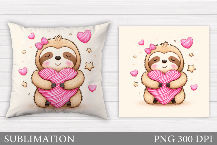 Valentines Sloth Pillow Design. Valentine Pillow Sublimation
