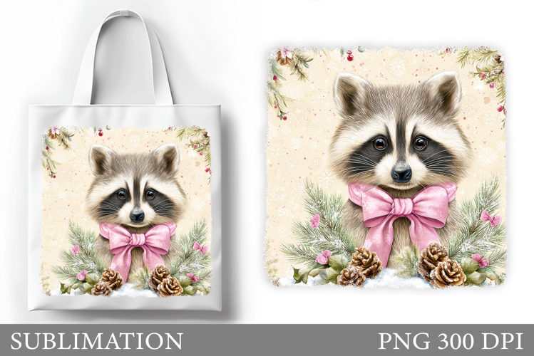 Christmas Raccoon Tote Bag. Christmas Tote Bag Sublimation