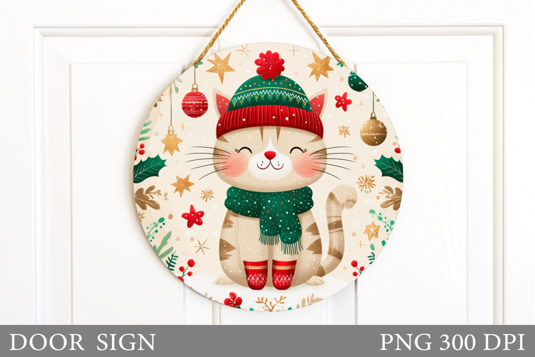 Christmas Cat Door Sign. Christmas Door Sign Design