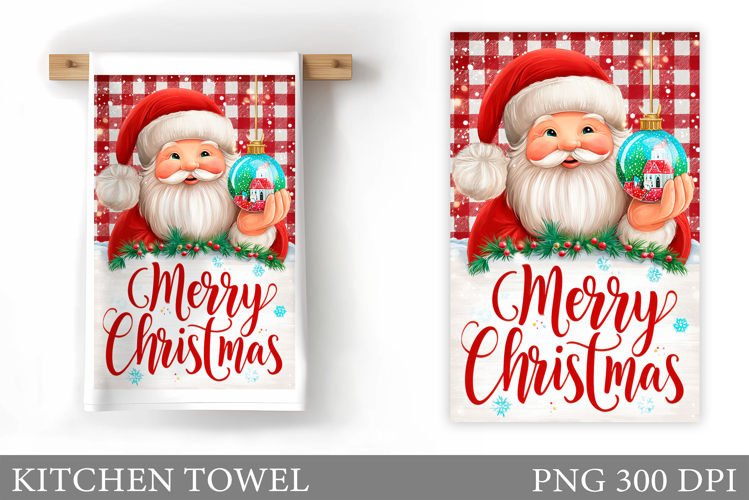 Santa Claus Kitchen Towel Design. Christmas Kitchen Towel