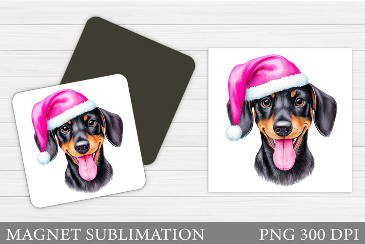Christmas Dachshund Magnet. Christmas Magnet Sublimation