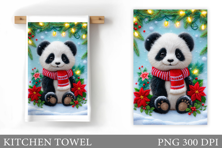 Christmas Panda Kitchen Towel. Christmas Kitchen Towel