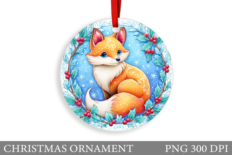 Cute Fox Christmas Ornament. Christmas Ornament Sublimation