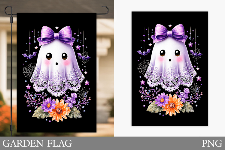 Cute Ghost Garden Flag. Cute Halloween Garden Flag Design