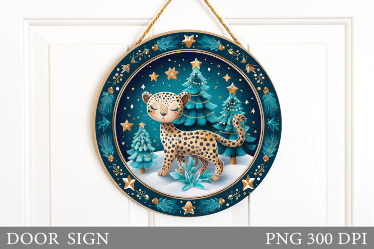 Christmas Leopard Door Sign. Christmas Door Sign Sublimation