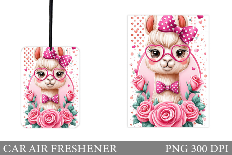 Cute Lama Car Air Freshener. Cute Lama Flowers Sublimation