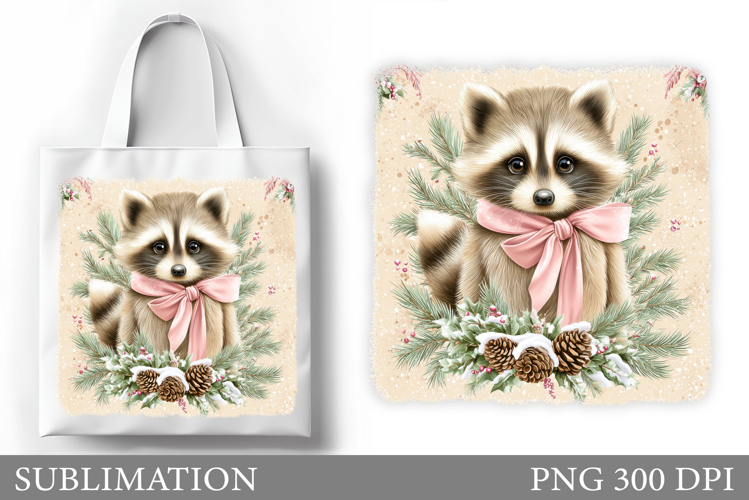 Christmas Raccoon Tote Bag. Christmas Tote Bag Sublimation