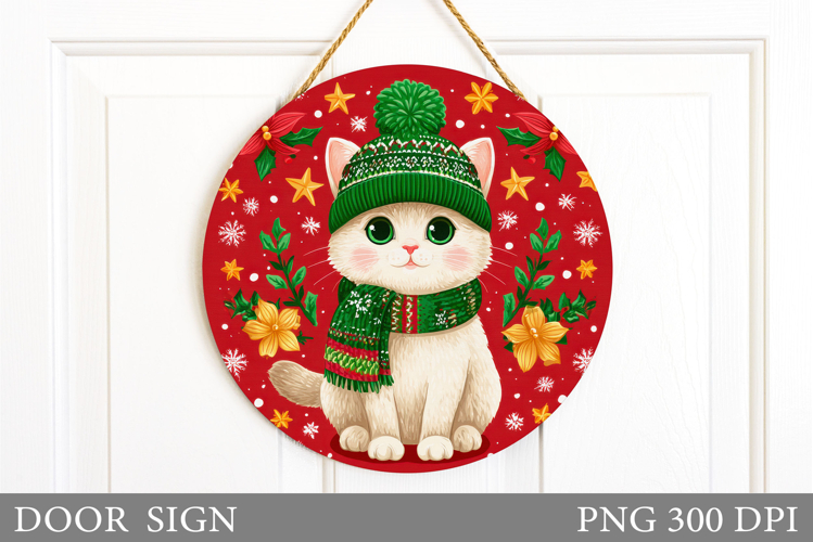 Christmas Cat Door Sign. Christmas Door Sign Sublimation