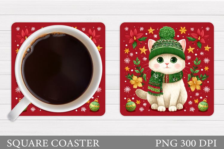 Christmas Cat Coaster Design. Christmas Coaster Sublimation