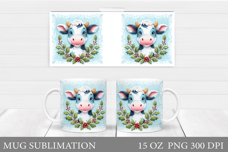 Christmas Cow Mug Design. Christmas Mug Sublimation