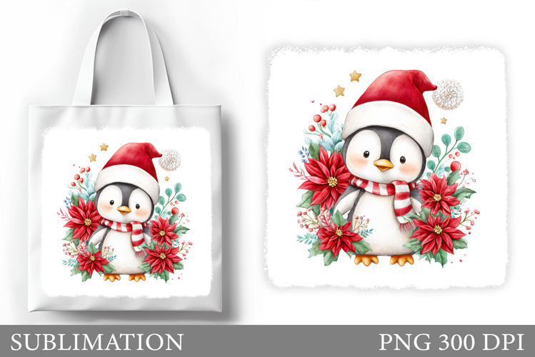 Cute Penguin Tote Bag Design. Christmas Tote Bag Sublimation