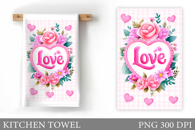 Heart Kitchen Towel Sublimation. Valentines Kitchen Towel