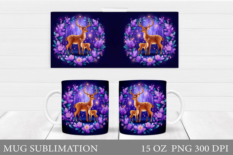 Cute Deer Mug Sublimation. Deer Flowers Mug Design example image 1