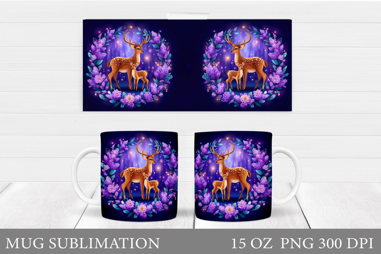 Cute Deer Mug Sublimation. Deer Flowers Mug Design