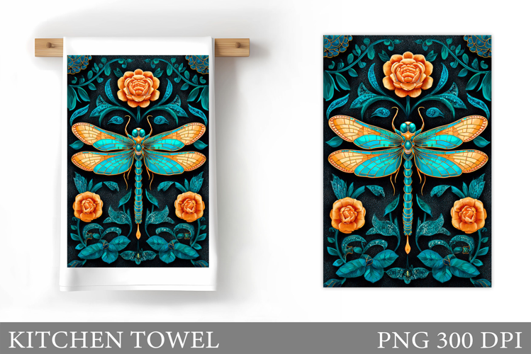 Dragonfly Kitchen Towel. Flowers Kitchen Towel Design