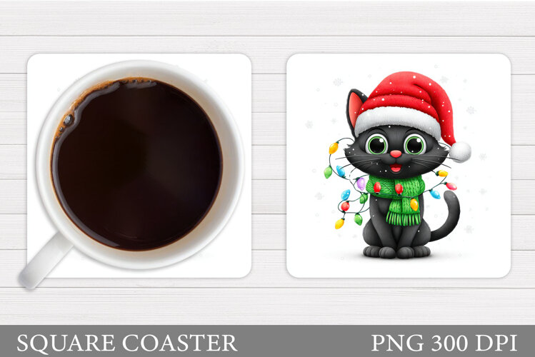 Christmas Cat Coaster Design. Christmas Coaster Sublimation example image 1
