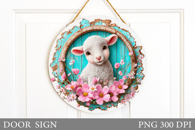 Cute Lamb Door Sign Sublimation. Spring Door Sign Design