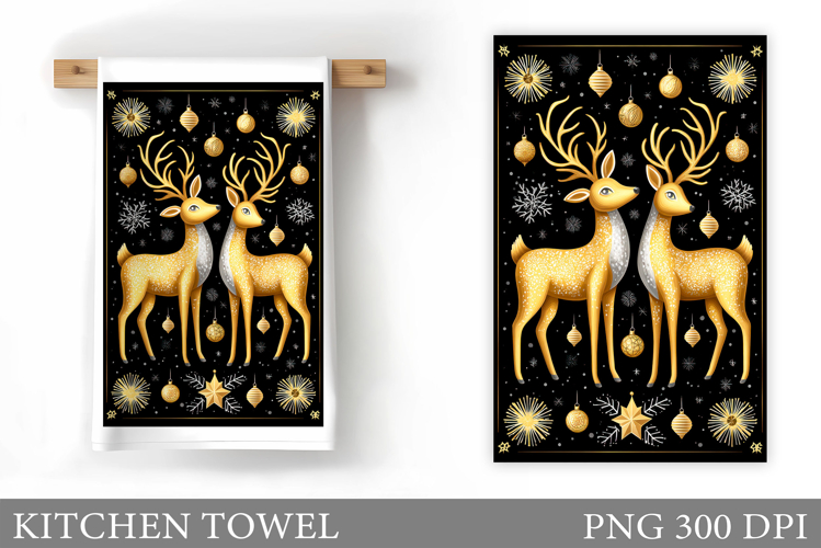 Christmas Deer Kitchen Towel. Christmas Kitchen Towel Design