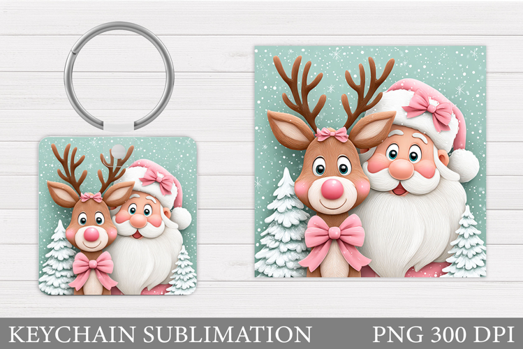 Cute Santa Claus Keychain. Christmas Keychain Sublimation