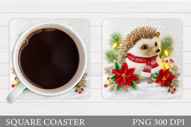 Christmas Hedgehog Coaster. Cute Hedgehog Coaster Design example image 1