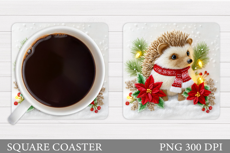 Christmas Hedgehog Coaster. Cute Hedgehog Coaster Design