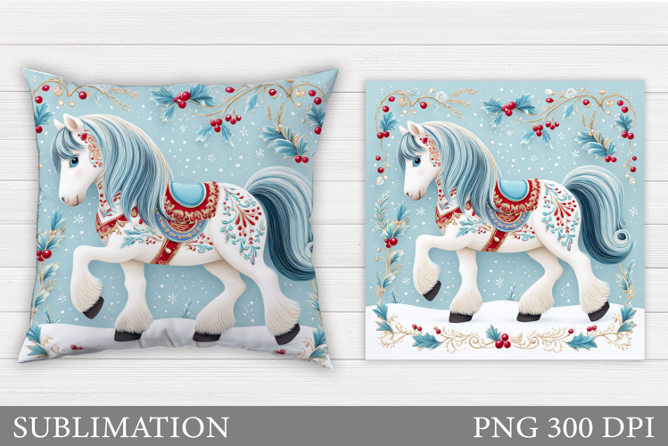 Christmas Horse Pillow Design. Christmas Pillow Sublimation