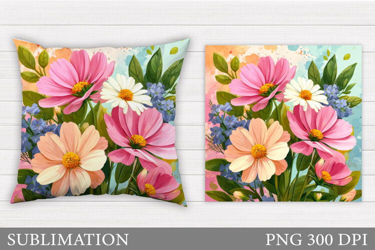 Floral Pillow Design. Flowers Pillow Sublimation example image 1