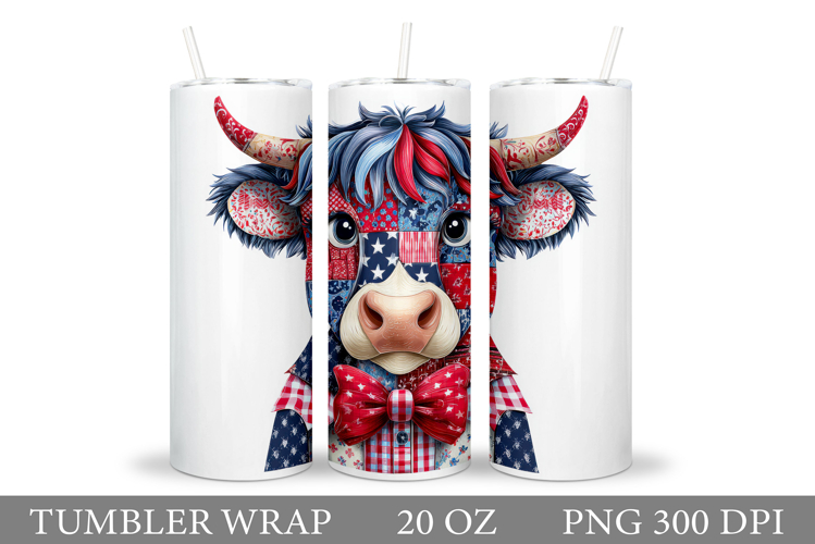 Patchwork Cow Tumbler. Patriotic Tumbler Sublimation