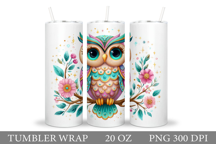 Cute Owl Tumbler Sublimation. Owl Flowers Tumbler Design