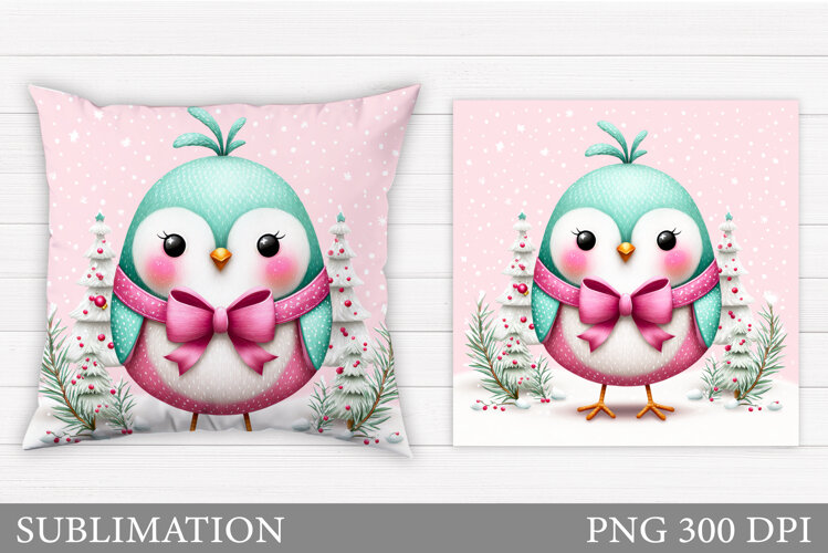 Christmas Bird Pillow Design. Christmas Pillow Sublimation example image 1