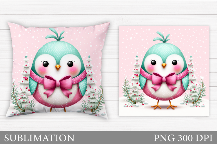 Christmas Bird Pillow Design. Christmas Pillow Sublimation
