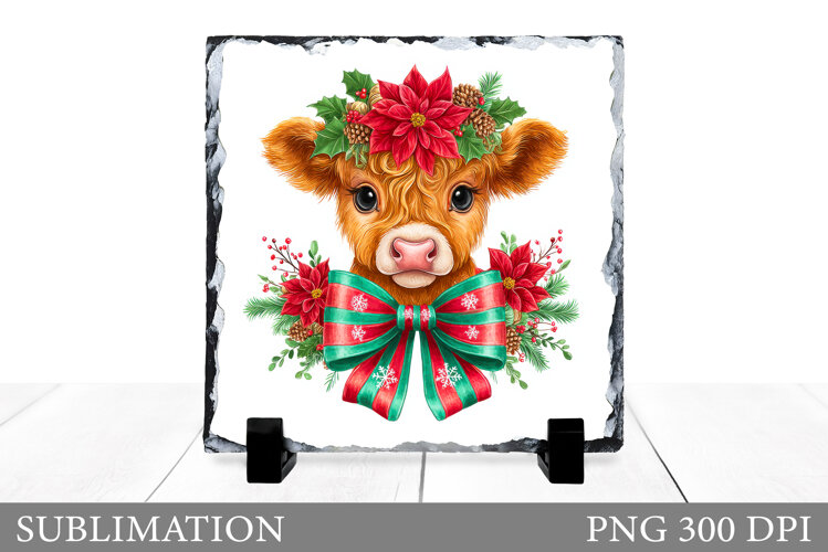 Christmas Cow Sublimation. Christmas Cow Slate Design example image 1