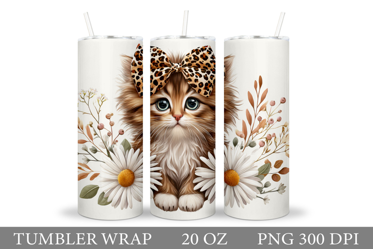 Cute Cat Tumbler Design. Cat Flowers Tumbler Sublimation example image 1