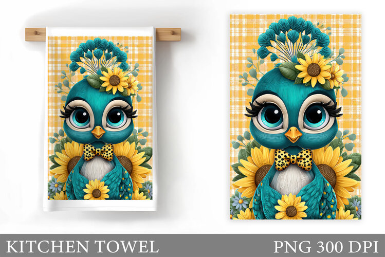 Cute Peacock Kitchen Towel. Peacock Sublimation example image 1