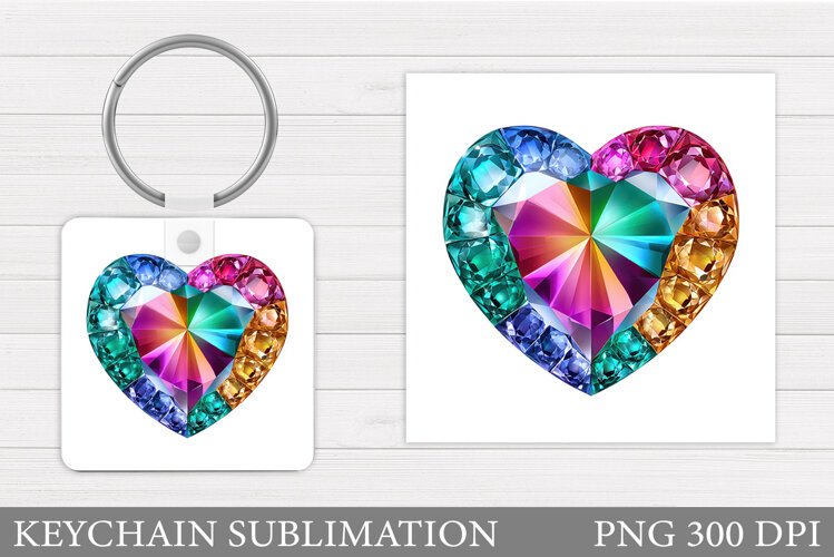 Diamond Heart Keychain. Valentine Keychain Sublimation example image 1