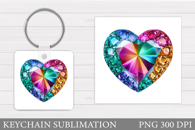 Diamond Heart Keychain. Valentine Keychain Sublimation