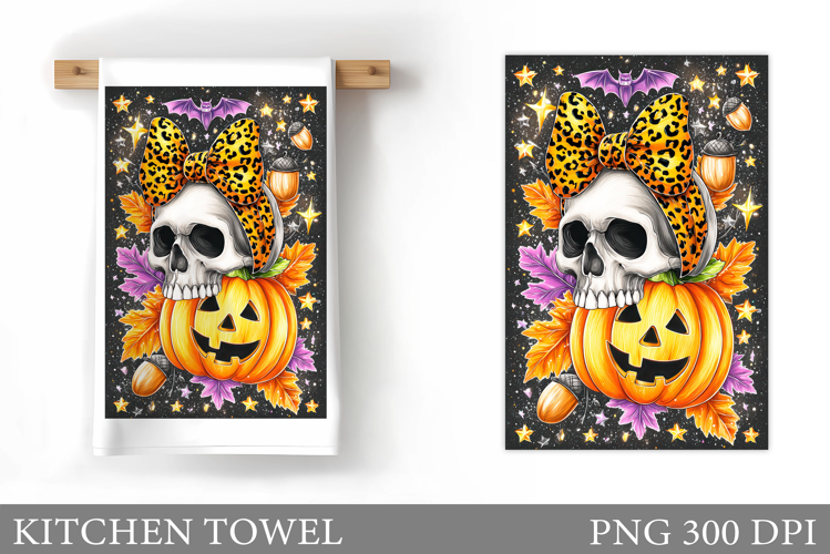 Skull Kitchen Towel Design. Halloween Kitchen Towel